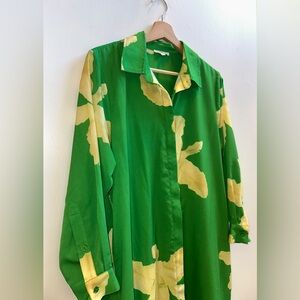Joh. Apparel Shirt Dress Button Down Green Yellow Floral Long Size S